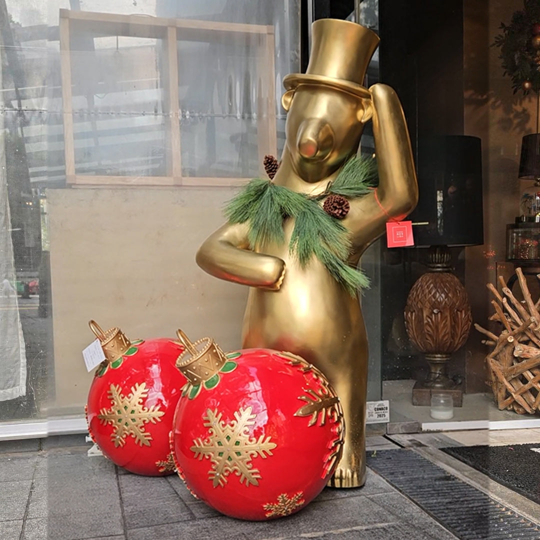ESFERA ROJO CON DORADO  DE RESINA CON LUZ LED 62 CM