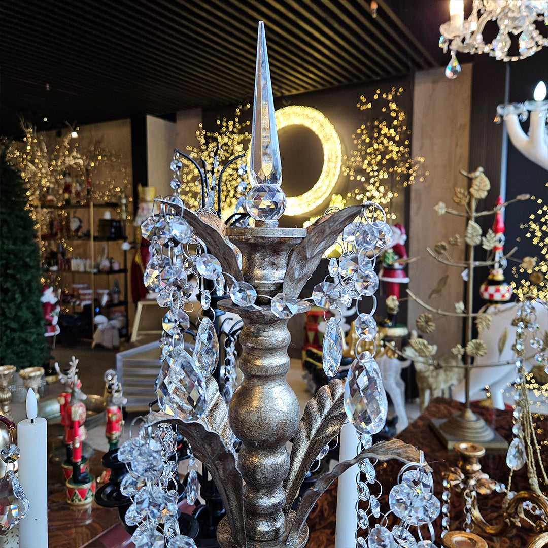 Candelabro chapado en níquel con cristal 30*30*76cm Plata