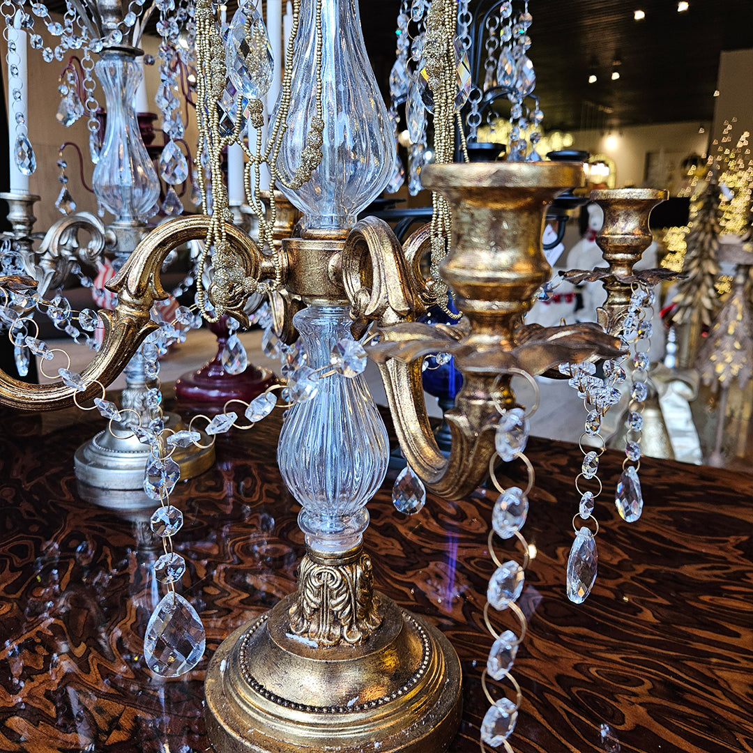 Candelabro chapado en níquel con cristal 30*30*76cm Dorado