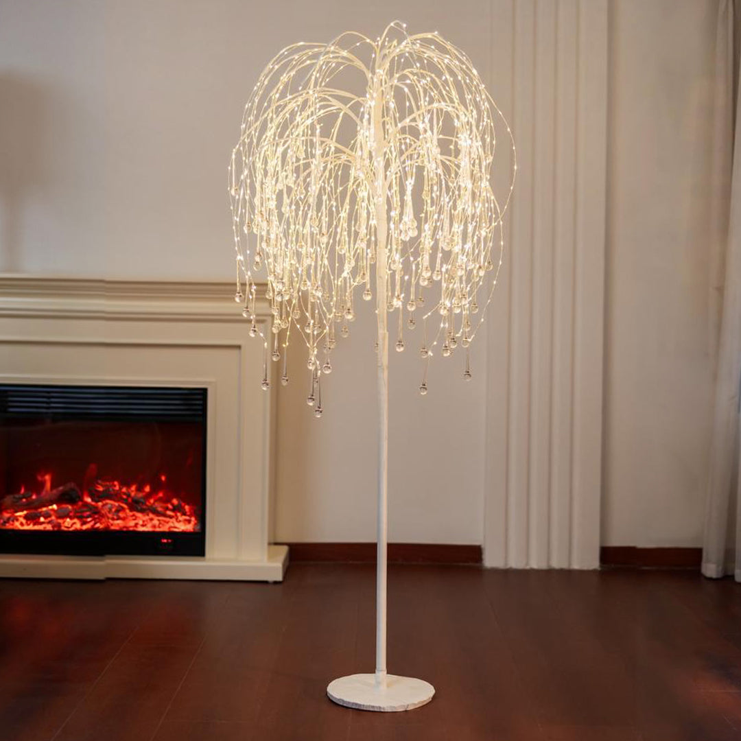 ARBOL LLORON CON GOTAS DE VIDRIO Y LUZ LED BLANCA BASE 29 CM ARBOL 1.53  800lights IP44 adaptor 24V