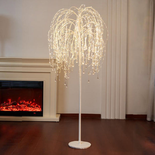 ARBOL LLORON CON GOTAS DE VIDRIO Y LUZ LED BLANCA BASE 29 CM ARBOL 1.53  800lights IP44 adaptor 24V