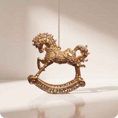 Esfera caballo mecedor dorado detallado 14 cm
