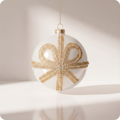 Esfera blanca con moño dorado