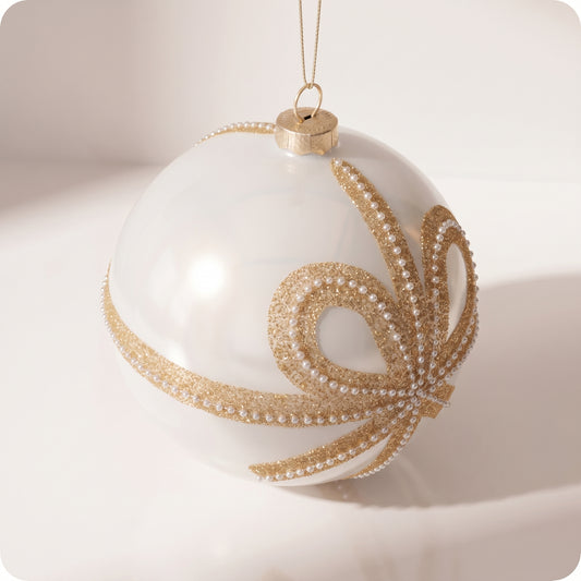 Esfera blanca con moño dorado