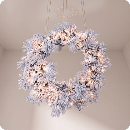 Corona de abeto celand, fleco, preiluminada con 100 luces transparentes y 156 puntas