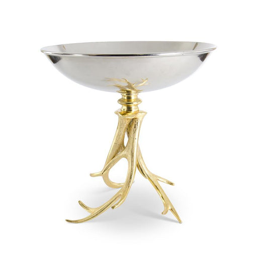 CUENCO ALTO DE METAL PLATEADO CON DORADO 40 CM ALTO