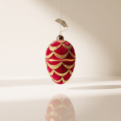 Esfera cristal de terciopelo rojo con cuentas doradas
