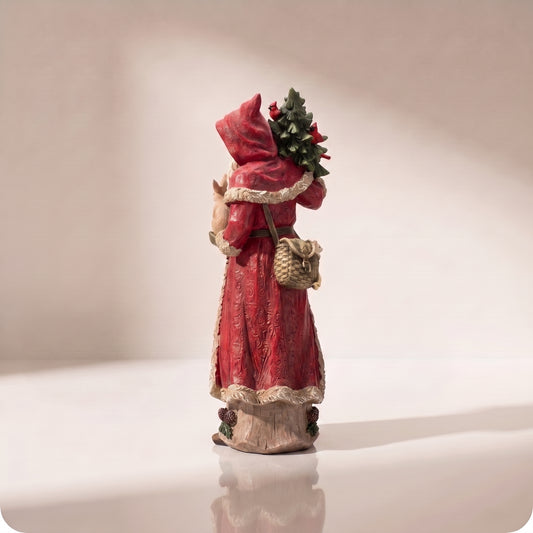 Santa de resina con árbol de navidad