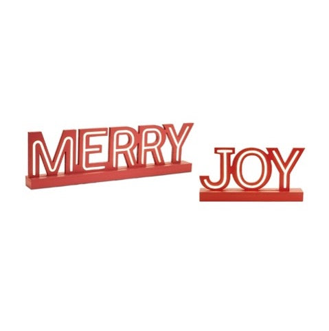 SET DE 2 LETREROS JOY Y MERRY DE LUZ LED Joy and Merry USA BATERIAS AA  JOY 34.5 X 17 CM MERRY 61 X 17 CM