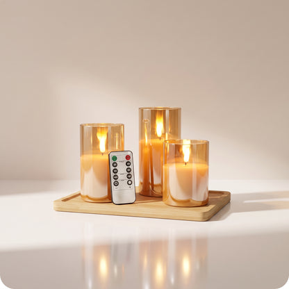 Lámparas con vela decorativas en vidrio dorado
