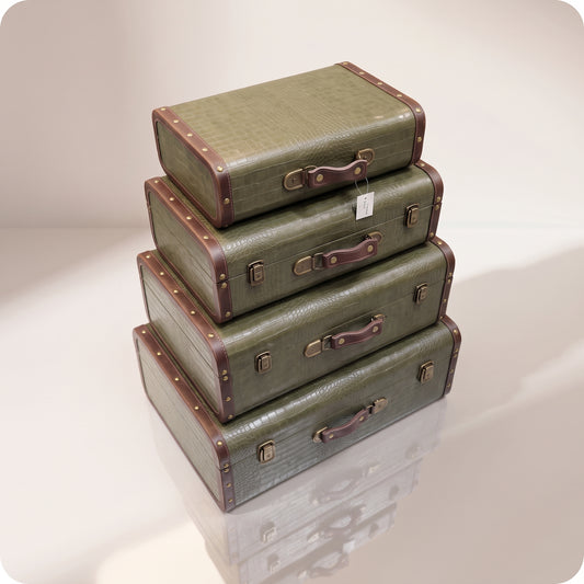 Maletas vintage decorativas de piel verde oscuro