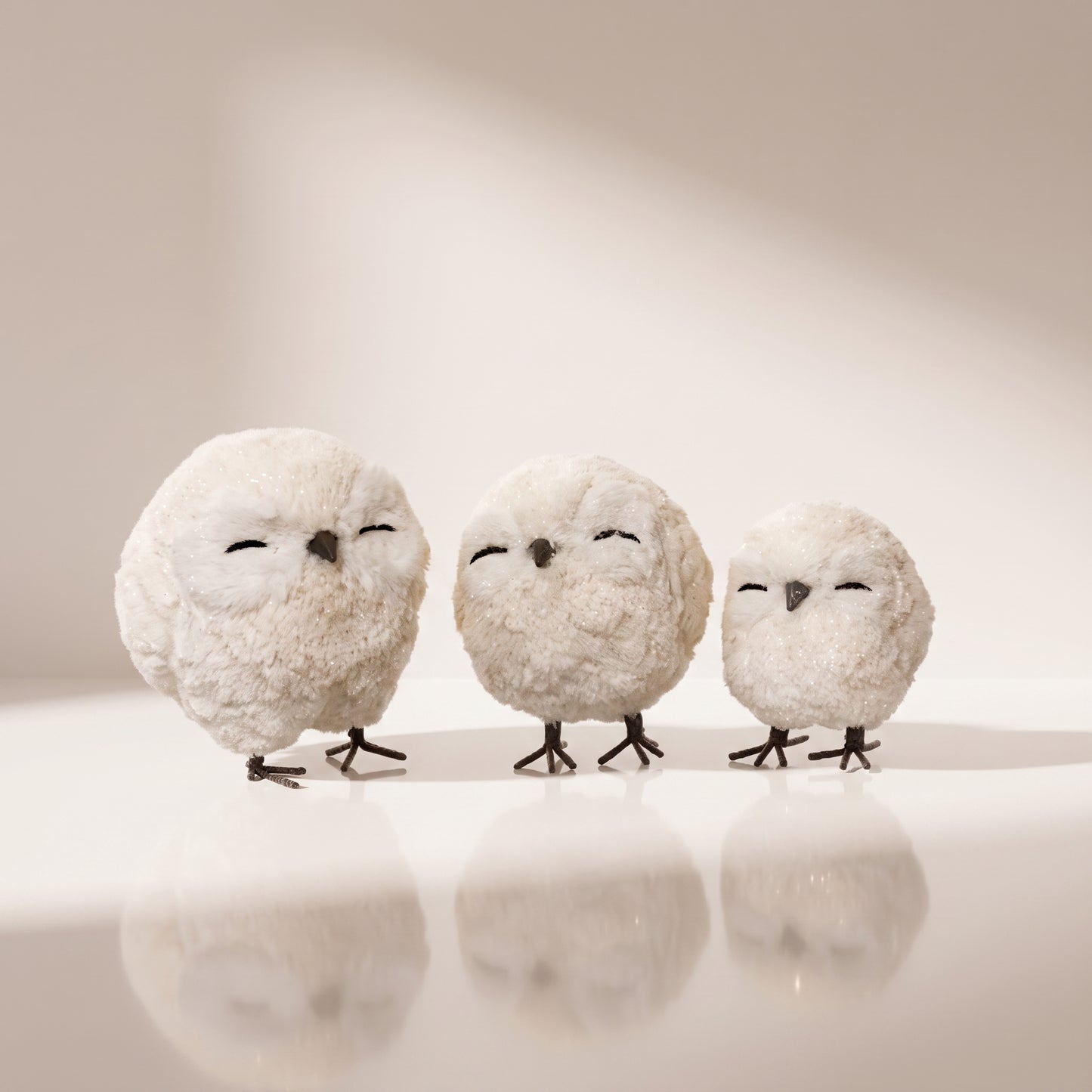Set de 3 búhos bebés blancos