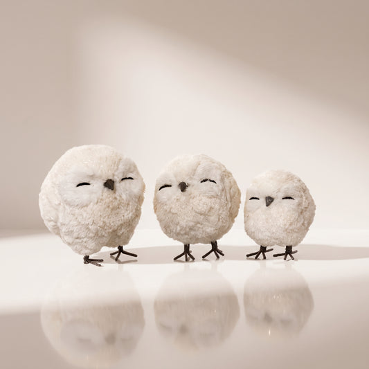 Set de 3 búhos bebés blancos