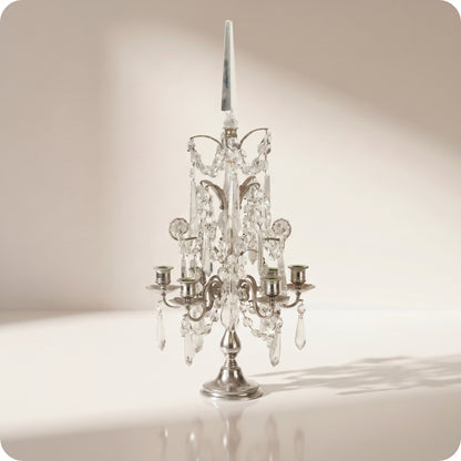 Candelabro chapado en níquel con cristal pico plateado