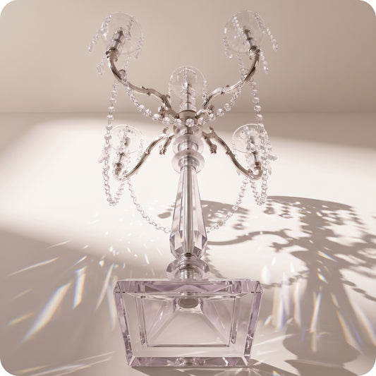 Candelabro chapado en níquel de cristal y porta velas altas plateado