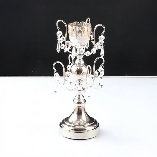 Candelabro chapado en níquel con cristal 15*15*32CM Plata