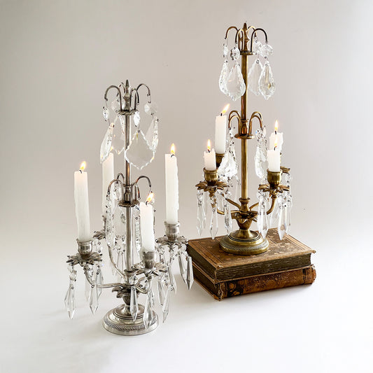 CANDELABRO CHAPADO EN NÍQUEL CON CRISTAL 30*30*75CM DORADO
