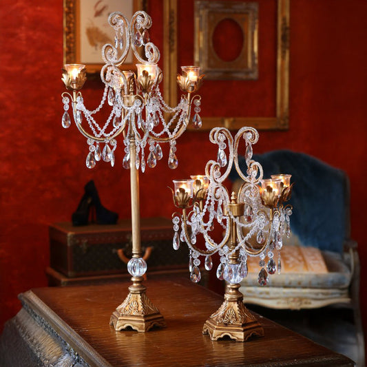 Candelabro chapado en níquel con cristal 33*33*96cm Dorado