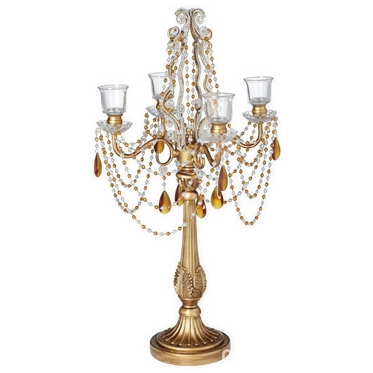 Candelabro chapado en níquel con cristal 33*33*68cm Dorado