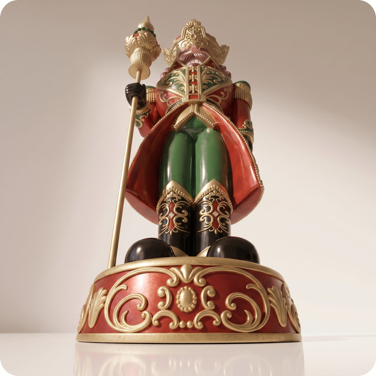 Cascanueces Rey con bastón y corona verde con rojo