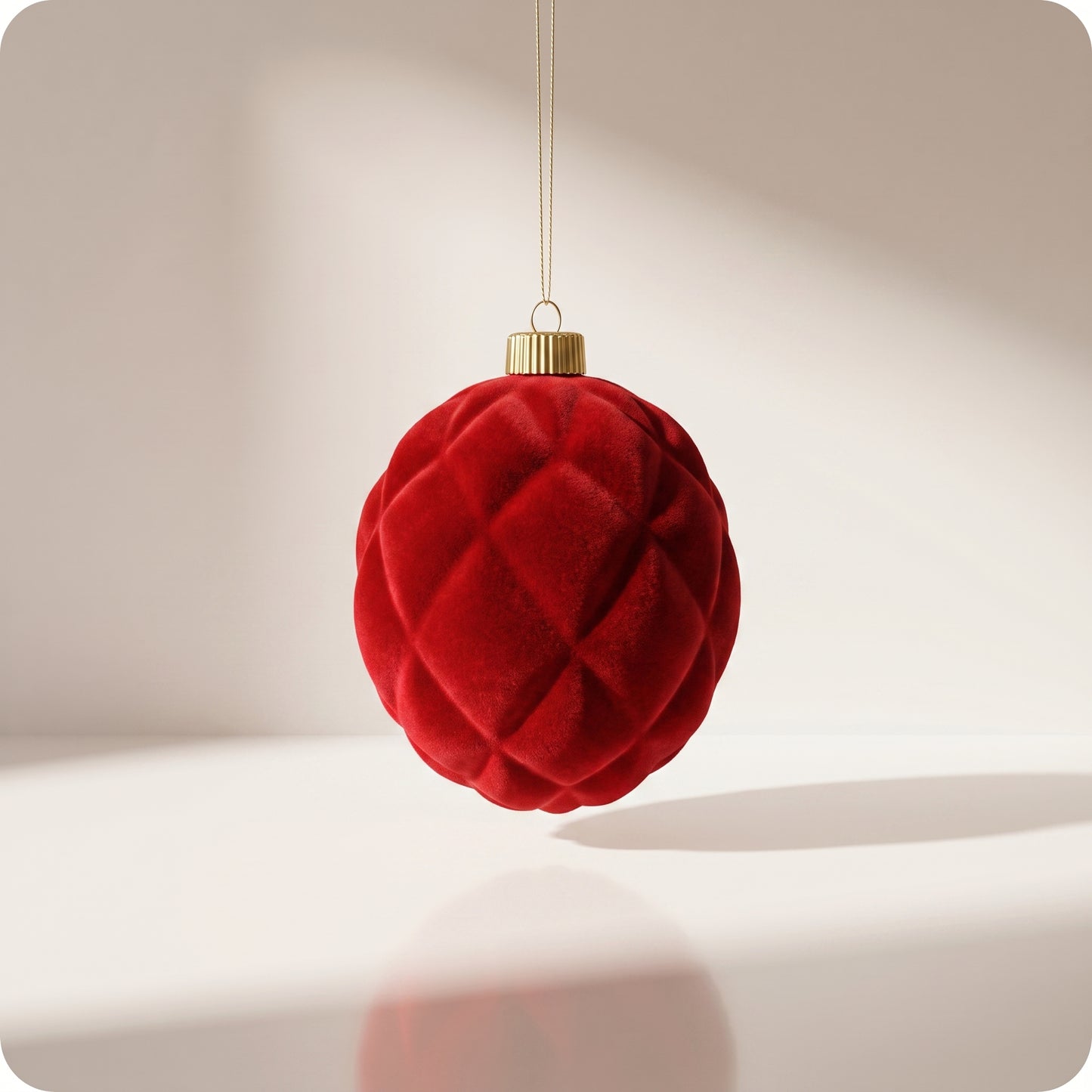Esfera navideña de terciopelo rojo de rombos