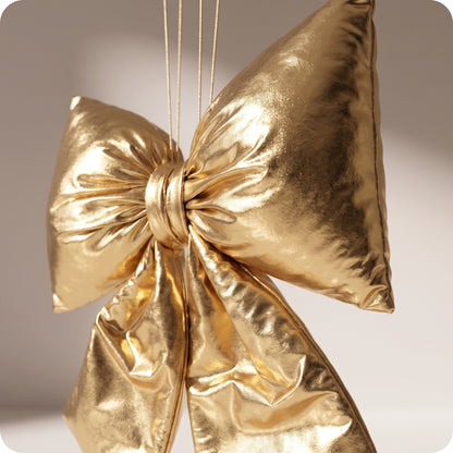 Moño navideño elegante esponjado dorado metalico