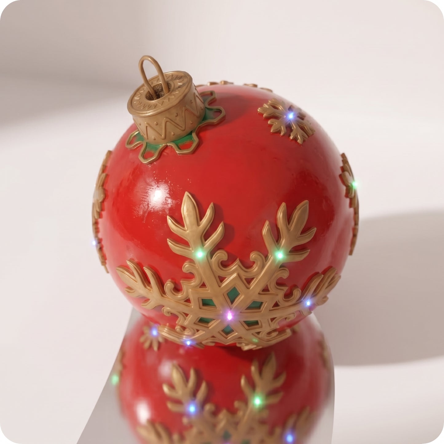 Esfera de resina roja grande con luz led y copo de nieve dorado 62 cm
