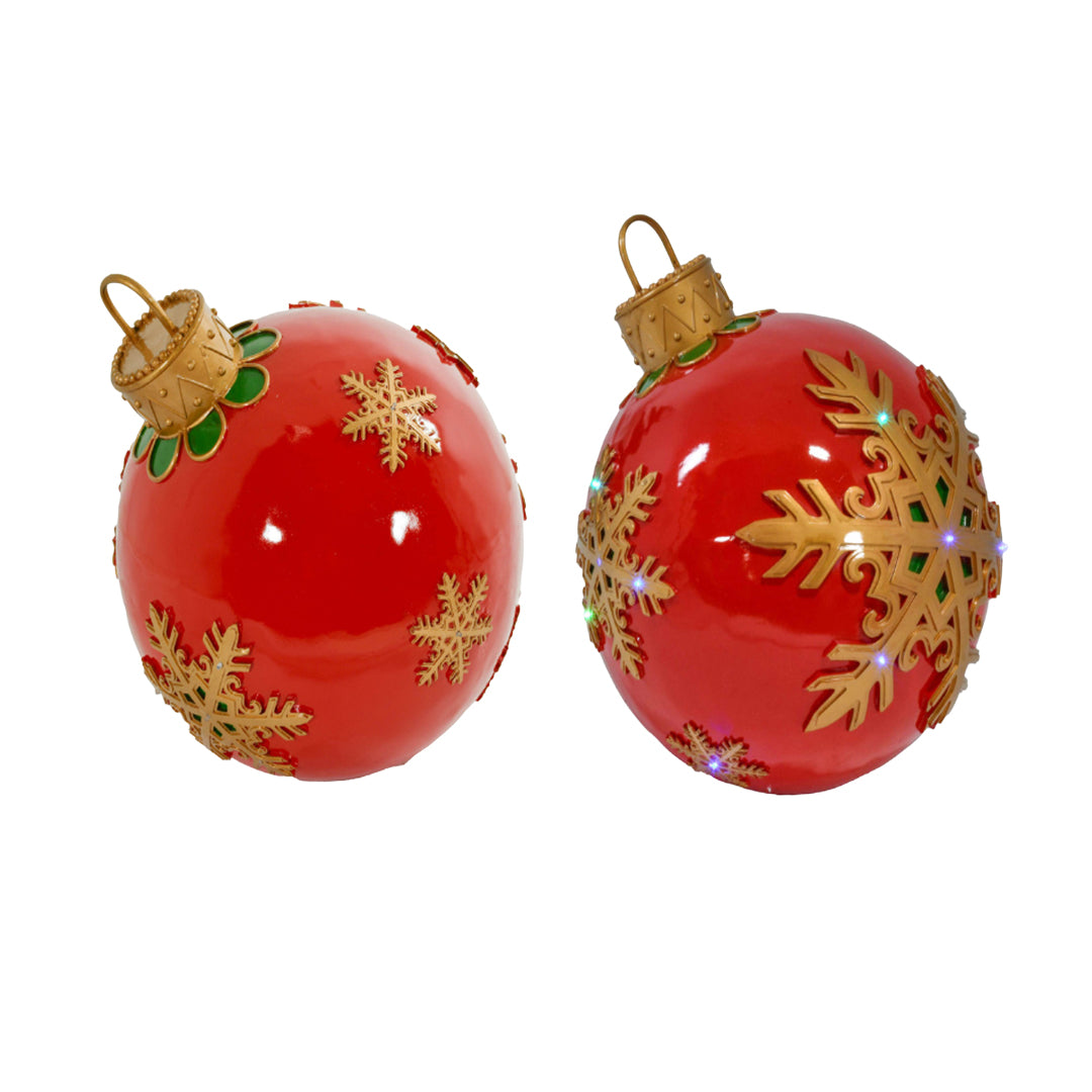 ESFERA ROJO CON DORADO  DE RESINA CON LUZ LED 62 CM