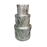 SET DE TAMBORES PLATEADOS, H25/35/45cm,Double used as stand and pots.