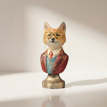 Busto de zorro de resina con gafas