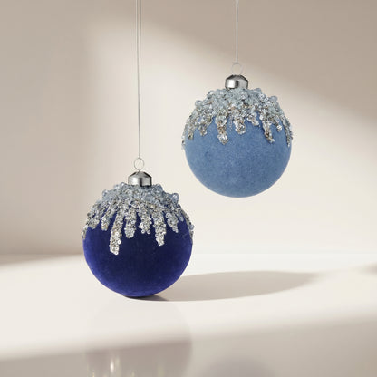 Adorno de bola de terciopelo con lentejuelas de hielo