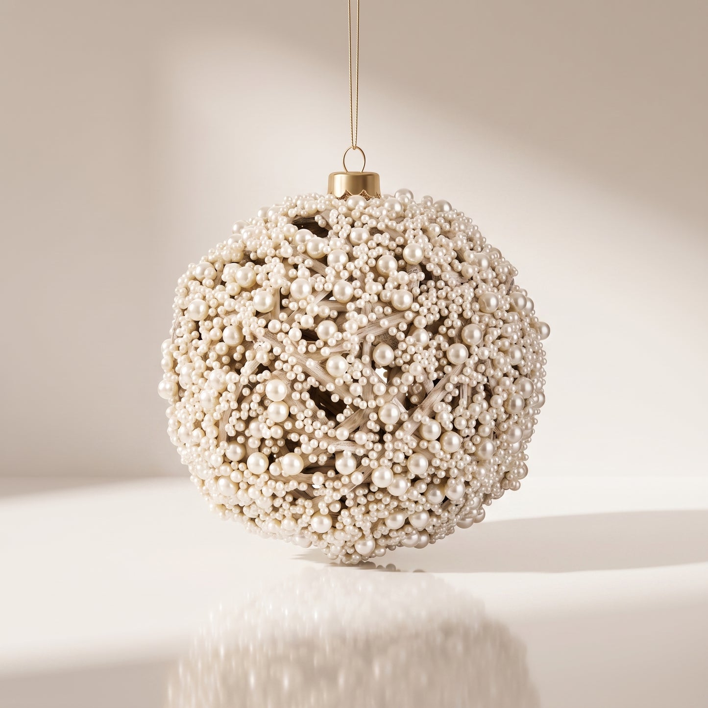 Esfera de perlas blancas y red