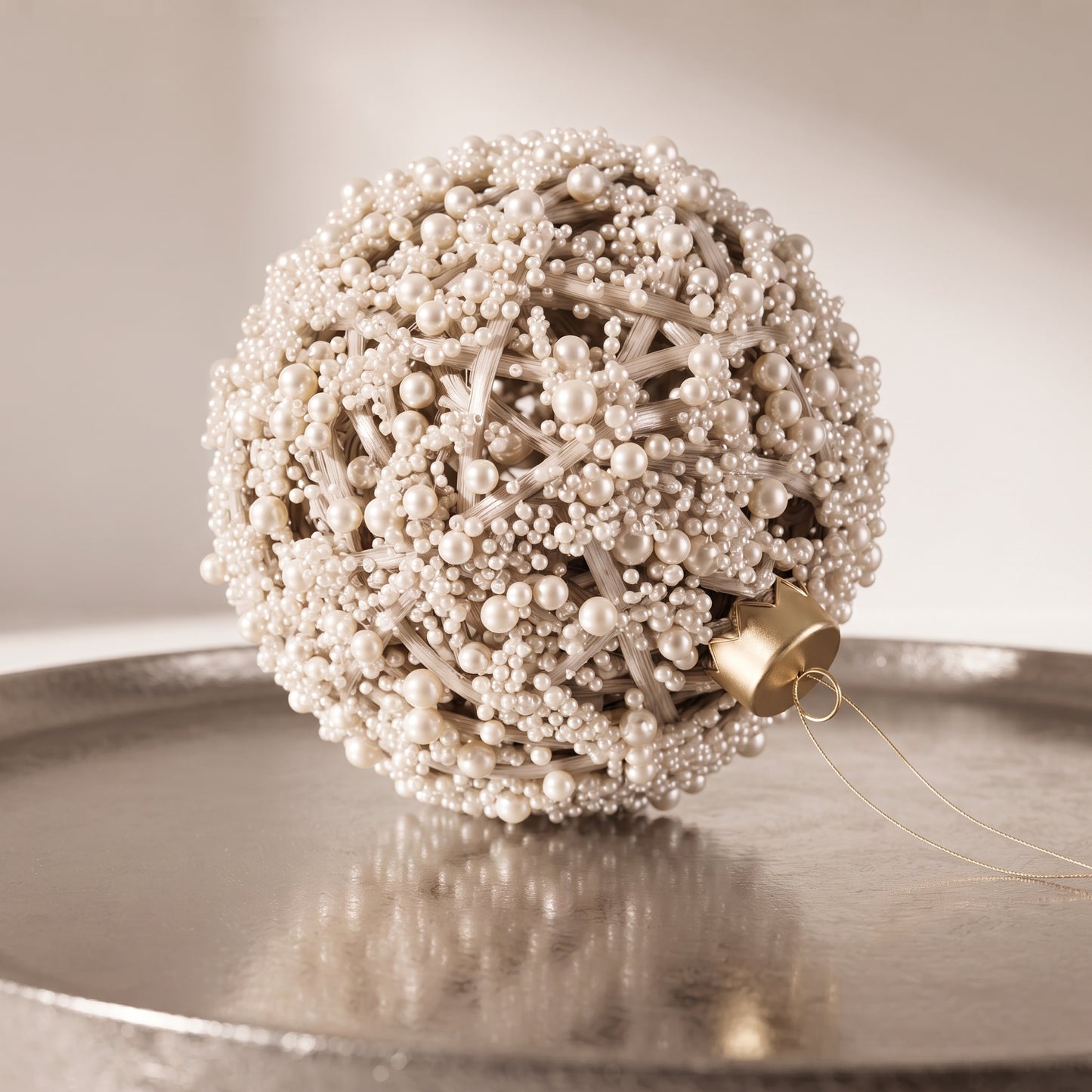 Esfera de perlas blancas y red