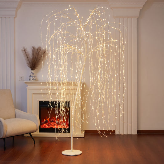 Árbol tipo sauce con luz LED blanca y base de metal